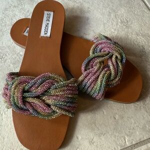 Steve Madden Rainbow Rhinestone Braided Sandals